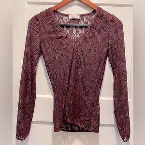 Babaton Long Sleeve Lace V Neck Shirt